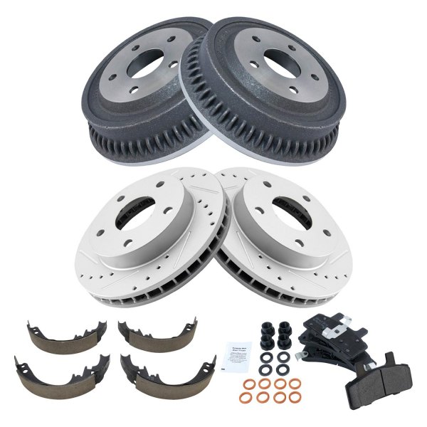 TRQ® - Performance Semi-Metallic Front and Rear Brake Kit with Drum and Shoes
