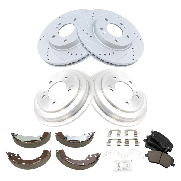 TRQ® - Performance Ceramic Front and Rear Brake Kit with Drum and Shoes