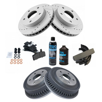 TRQ® - Performance Semi-Metallic Front and Rear Brake Kit with Drum and Shoes
