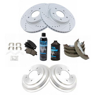 TRQ® - Performance Ceramic Front and Rear Brake Kit with Drum and Shoes