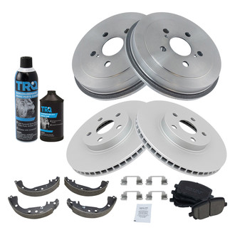 TRQ® - Front and Rear Disc and Drum Brake Kit with Ceramic Pads