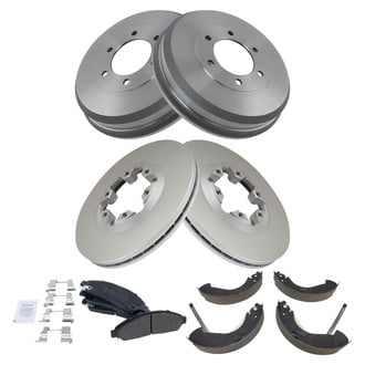 TRQ® - Front and Rear Disc and Drum Brake Kit with Semi-Metallic Pads