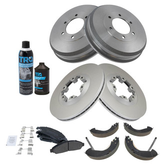 TRQ® - Front and Rear Disc and Drum Brake Kit with Semi-Metallic Pads