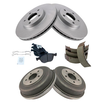 TRQ® - Front and Rear Disc and Drum Brake Kit with Semi-Metallic Pads
