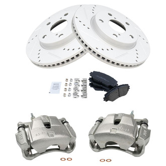 TRQ® - Performance Semi-Metallic Front Brake Kit with Calipers