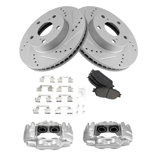 TRQ® - Semi-Metallic Performance Brake Pad & Rotor Kit with Calipers