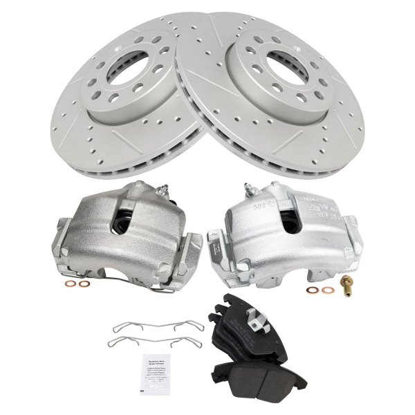 TRQ® - Semi-Metallic Performance Brake Pad & Rotor Kit with Calipers