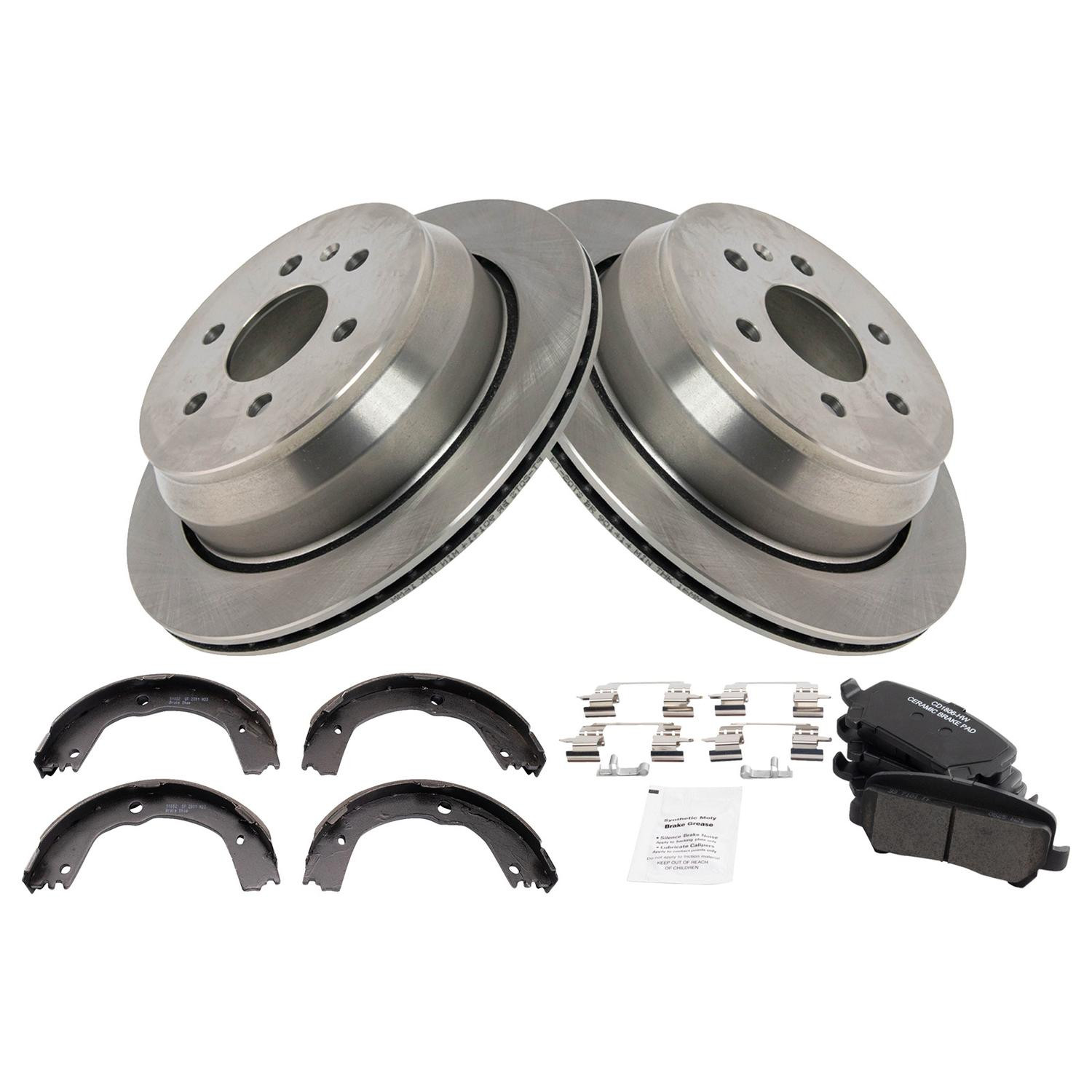 TRQ® BKA28161 - Rear Disc Brake Kit with Ceramic Pads and Shoes