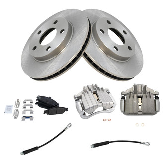 TRQ® - Front Disc Brake Kit with Semi-Metallic Pads, Calipers and Hoses