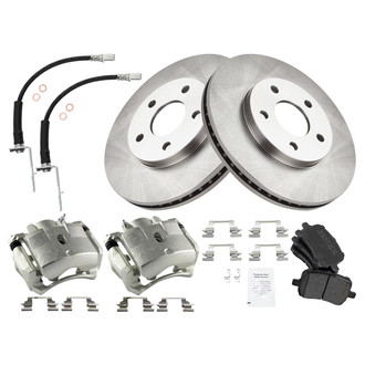 TRQ® - Front Disc Brake Kit with Semi-Metallic Pads, Calipers and Hoses