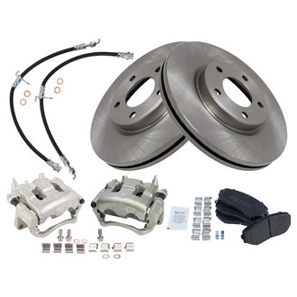 TRQ® - Front Disc Brake Kit with Semi-Metallic Pads, Calipers and Hoses