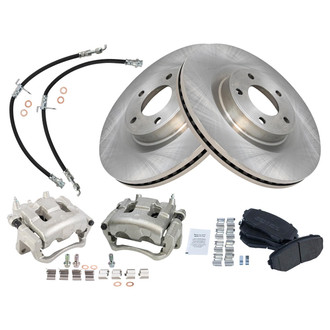 TRQ® - Front Disc Brake Kit with Semi-Metallic Pads, Calipers and Hoses