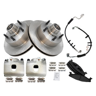 TRQ® - Front Disc Brake Kit with Semi-Metallic Pads, Calipers and Hoses