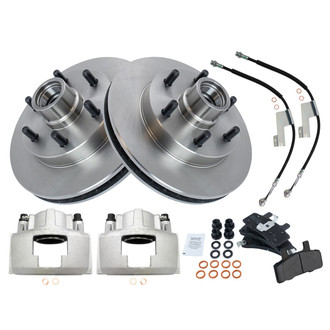 TRQ® - Front Disc Brake Kit with Semi-Metallic Pads, Calipers and Hoses