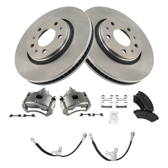 TRQ® - Front Disc Brake Kit with Semi-Metallic Pads, Calipers and Hoses