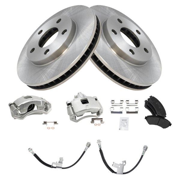 TRQ® - Front Disc Brake Kit with Semi-Metallic Pads, Calipers and Hoses