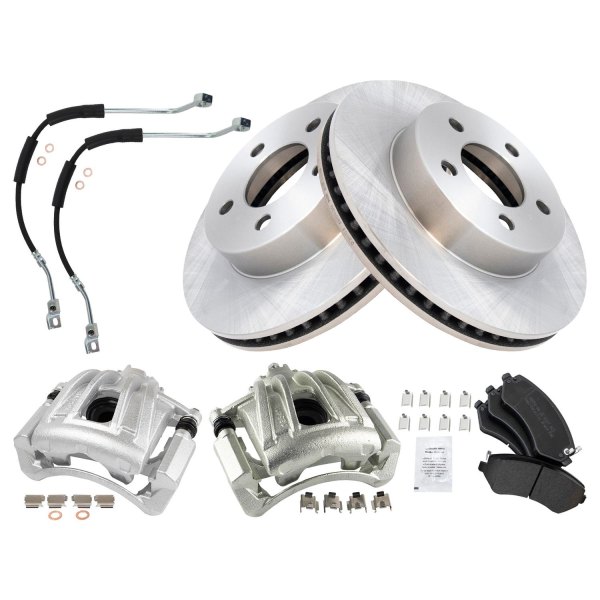 TRQ® - Front Disc Brake Kit with Semi-Metallic Pads, Calipers and Hoses