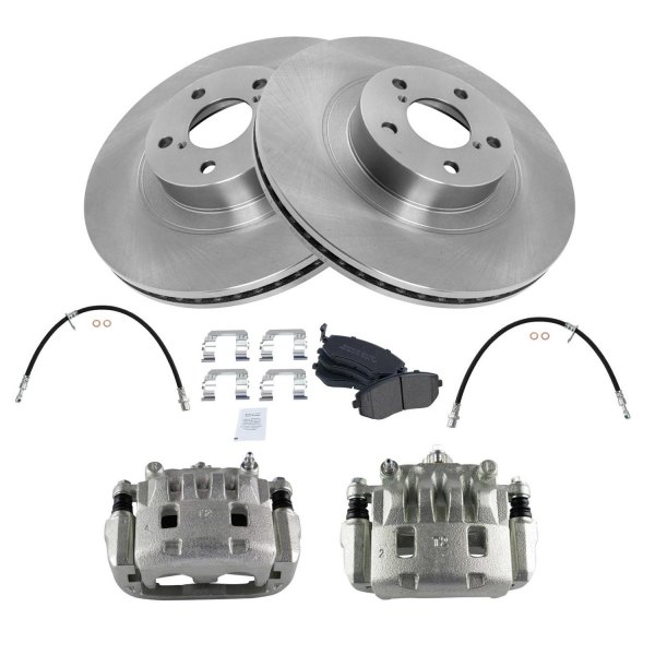 TRQ® - Front Disc Brake Kit with Semi-Metallic Pads, Calipers and Hoses