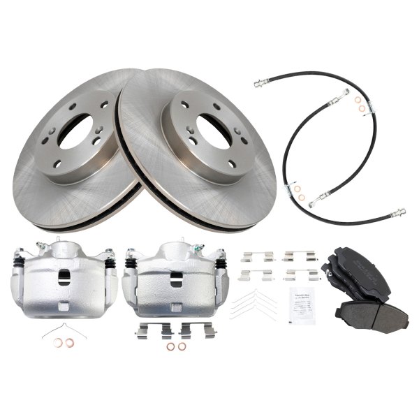 TRQ® - Front Disc Brake Kit with Semi-Metallic Pads, Calipers and Hoses