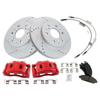 TRQ® - Performance Ceramic Rear Brake Kit with Calipers and Hoses