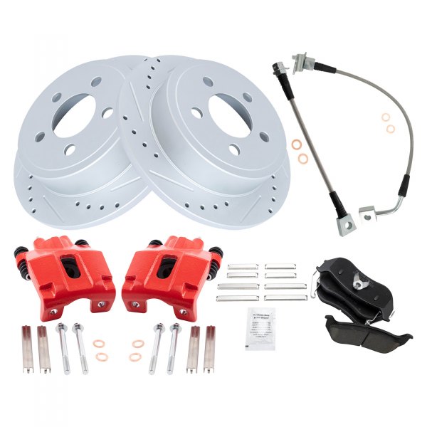 TRQ® - Performance Ceramic Rear Brake Kit with Calipers and Hoses