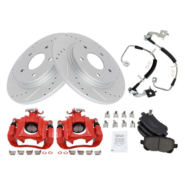 TRQ® - Performance Ceramic Rear Brake Kit with Calipers and Hoses