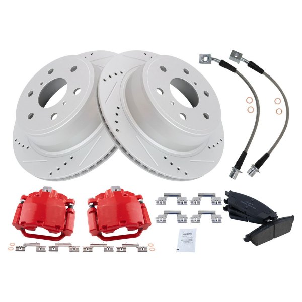 TRQ® - Performance Ceramic Rear Brake Kit with Calipers and Hoses