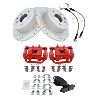 TRQ® - Performance Ceramic Rear Brake Kit with Calipers and Hoses