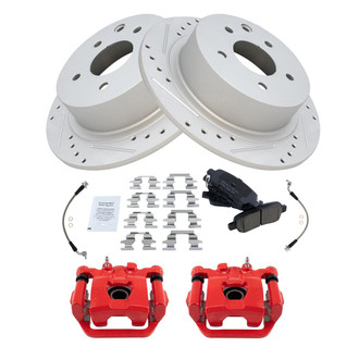 TRQ® - Performance Ceramic Rear Brake Kit with Calipers and Hoses