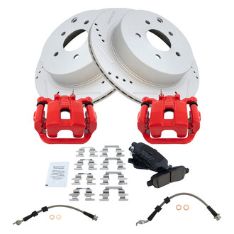 TRQ® - Performance Ceramic Rear Brake Kit with Calipers and Hoses