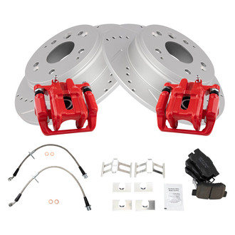 TRQ® - Performance Ceramic Rear Brake Kit with Calipers and Hoses