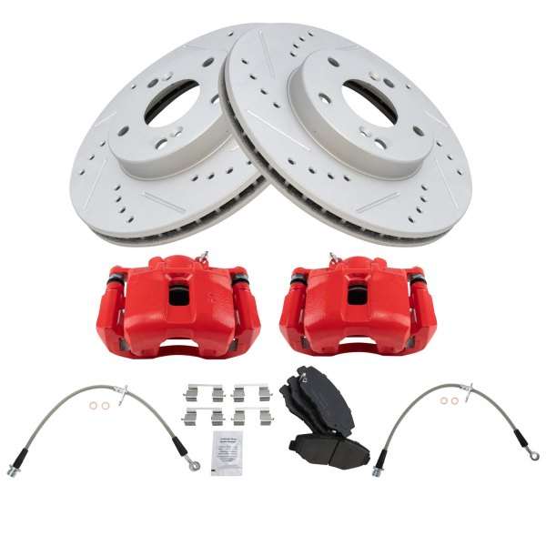 TRQ® - Performance Ceramic Front Brake Kit with Calipers and Hoses