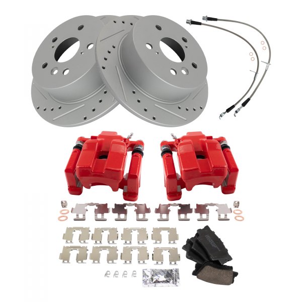 TRQ® - Performance Ceramic Rear Brake Kit with Calipers and Hoses