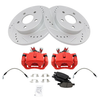 TRQ® - Performance Ceramic Rear Brake Kit with Calipers and Hoses