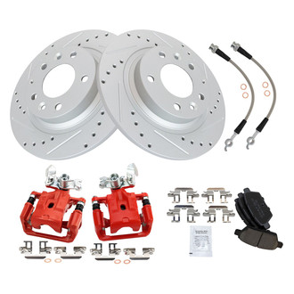 TRQ® - Performance Ceramic Rear Brake Kit with Calipers and Hoses