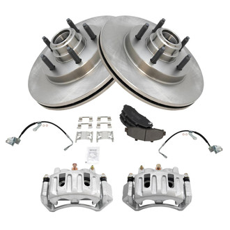 TRQ® - Front Disc Brake Kit with Semi-Metallic Pads, Calipers and Hoses