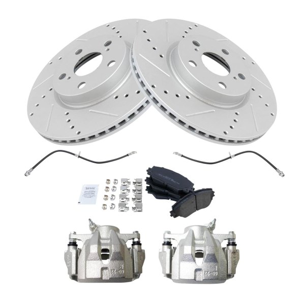 TRQ® - Performance Semi-Metallic Front Brake Kit with Calipers and Hoses