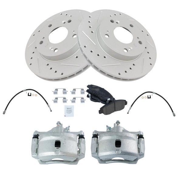 TRQ® - Performance Ceramic Front Brake Kit with Calipers and Hoses