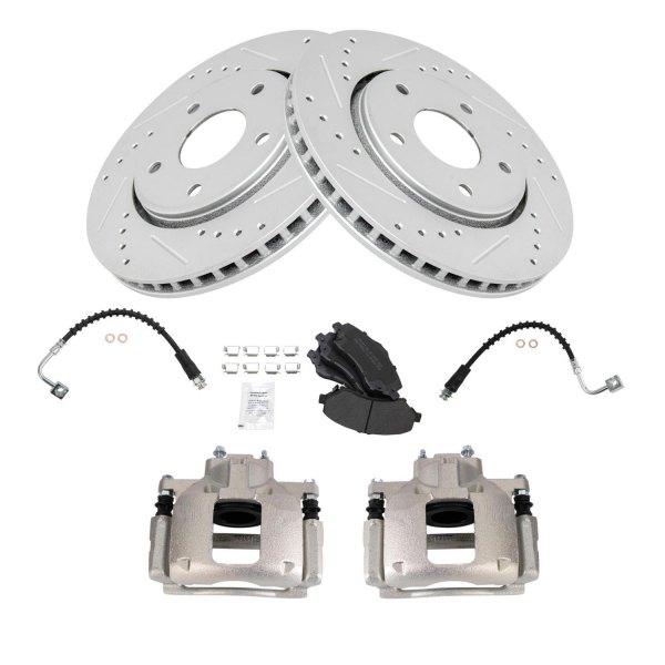 TRQ® - Performance Semi-Metallic Front Brake Kit with Calipers and Hoses