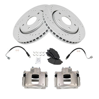TRQ® - Performance Semi-Metallic Front Brake Kit with Calipers and Hoses