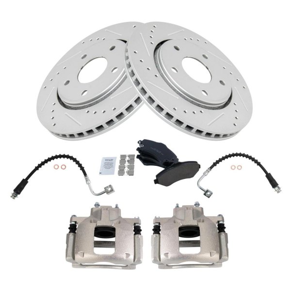 TRQ® - Performance Ceramic Front Brake Kit with Calipers and Hoses