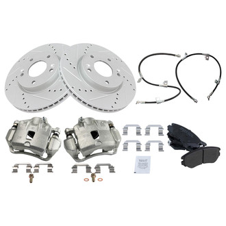 TRQ® - Performance Semi-Metallic Front Brake Kit with Calipers and Hoses