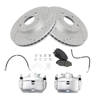 TRQ® - Performance Semi-Metallic Front Brake Kit with Calipers and Hoses
