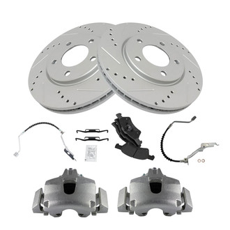 TRQ® - Performance Semi-Metallic Front Brake Kit with Calipers and Hoses
