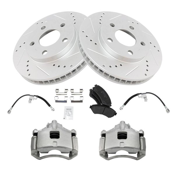 TRQ® - Performance Semi-Metallic Front Brake Kit with Calipers and Hoses