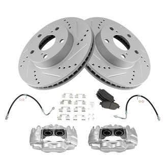 TRQ® - Performance Semi-Metallic Front Brake Kit with Calipers and Hoses