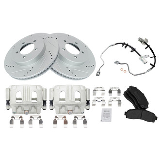 TRQ® - Performance Semi-Metallic Front Brake Kit with Calipers and Hoses