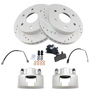 TRQ® - Performance Semi-Metallic Front Brake Kit with Calipers and Hoses