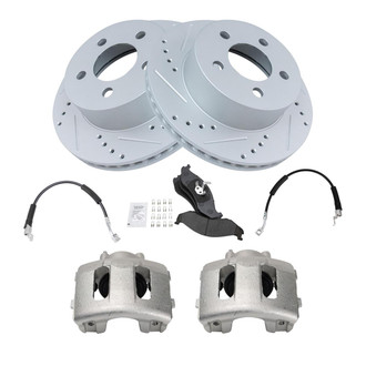 TRQ® - Performance Semi-Metallic Front Brake Kit with Calipers and Hoses