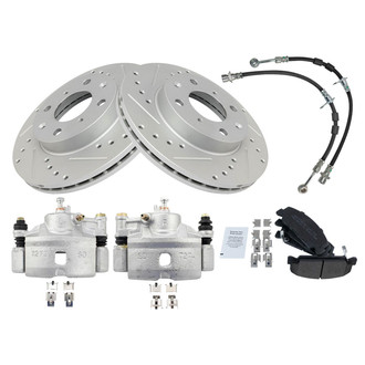 TRQ® - Performance Semi-Metallic Front Brake Kit with Calipers and Hoses